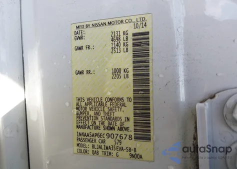 2014 Nissan Maxima 3.5 Sv from USA, damaged, VIN 1N4AA5AP6EC907678